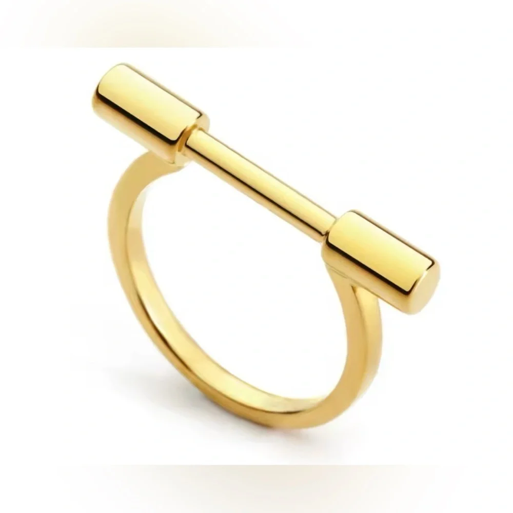 18K Gold Plated D Shape Shackle Bar Horseshoe Designed Theme Ring